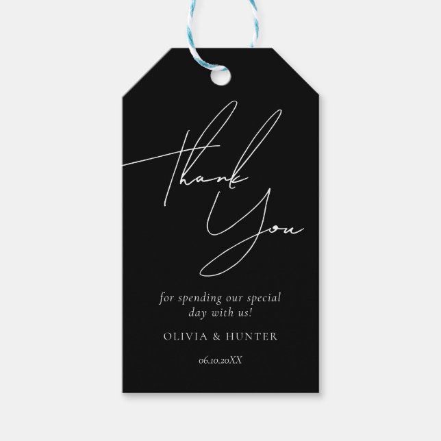 Minimalistisch Chic Black Gastgeschenke Hochzeiten Geschenkanhänger (Vorderseite)