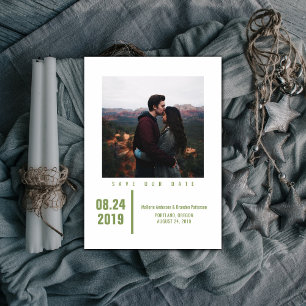 Minimalistisch Chic Foto Save the Date   Olive Gre