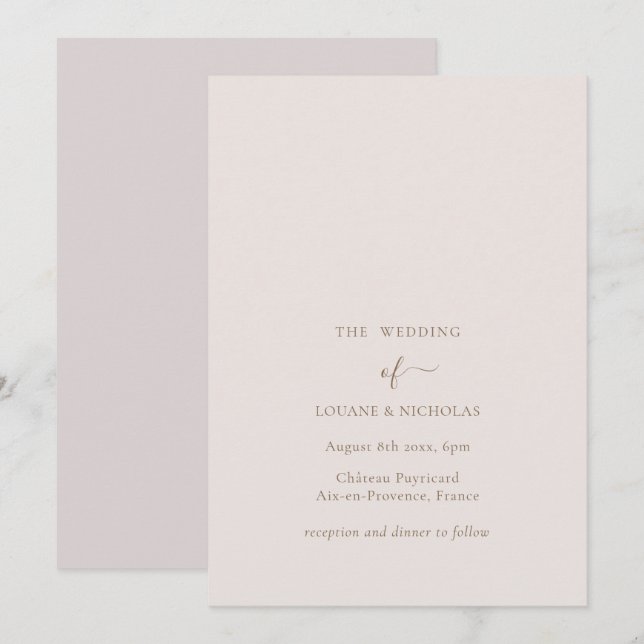 Minimalistisch Chic Gold Blush Einfache Hochzeit Einladung (Vorne/Hinten)