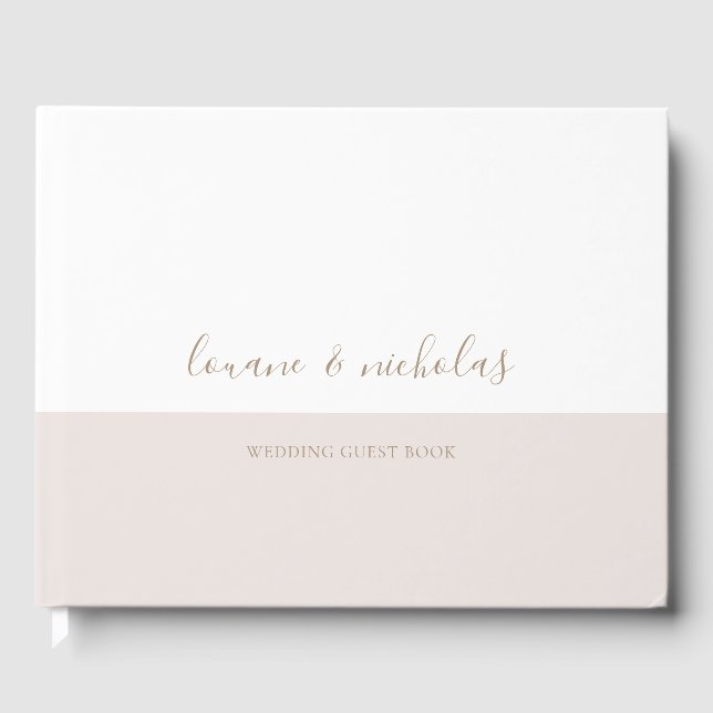 Minimalistisch Chic Gold White Blush Elegante Hoch Gästebuch (Vorderseite)