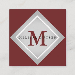 Minimalistisch Chic grau und rot Modernes Monogram Quadratische Visitenkarte