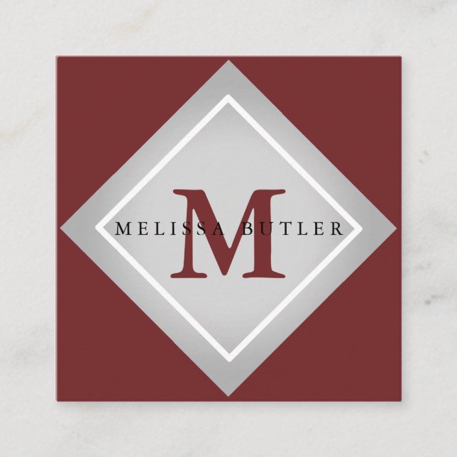 Minimalistisch Chic grau und rot Modernes Monogram Quadratische Visitenkarte (Vorderseite)