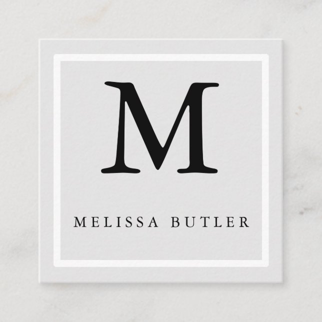 Minimalistisch Chic grau und weiß Moderne Monogram Quadratische Visitenkarte (Vorderseite)