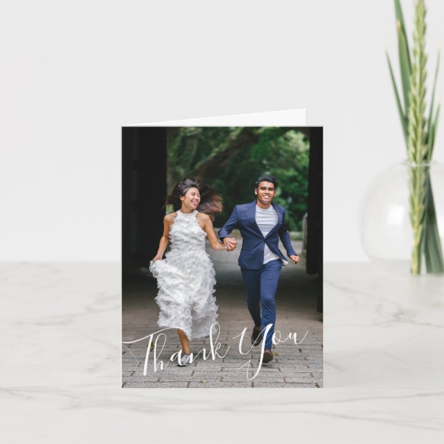 Minimalistisch Chic Hand Letter Wedding 2 Foto Dankeskarte (Vorderseite)