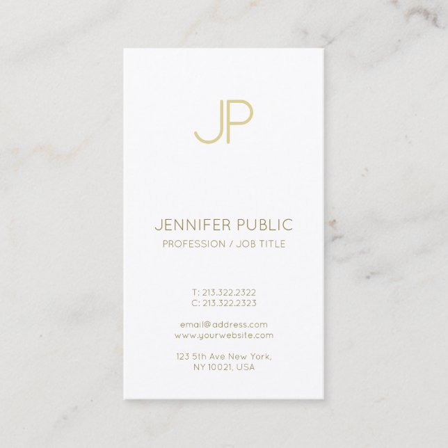 Minimalistisch Chic Monogram Trendy Gold White Lux Visitenkarte (Vorderseite)