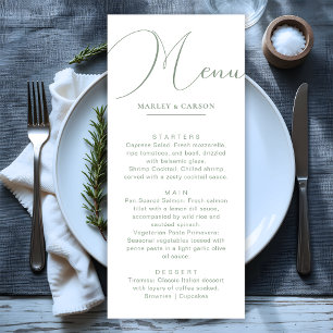 Minimalistisch Chic Sage Green Wedning Dinner Menükarte