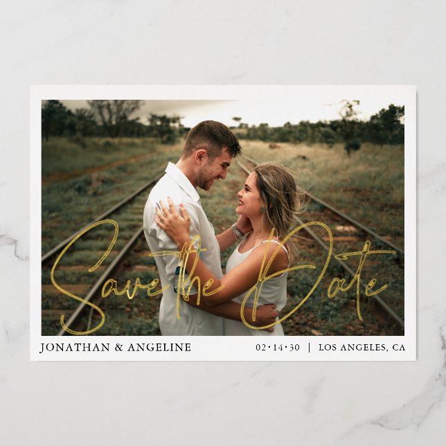 Minimalistisch Chic Save the Date Hochzeitsgold Fo Folieneinladung (Vorderseite)