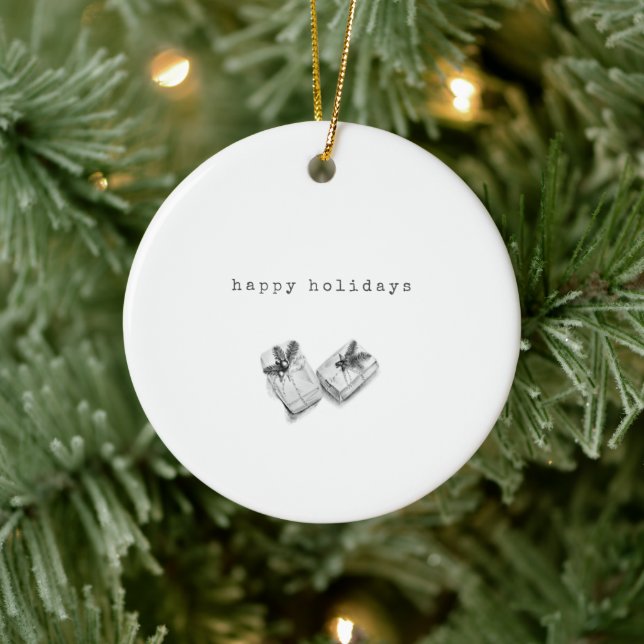 Minimalistisch Chic Schwarz-weiße Weihnachtsgesche Keramik Ornament (Baum)
