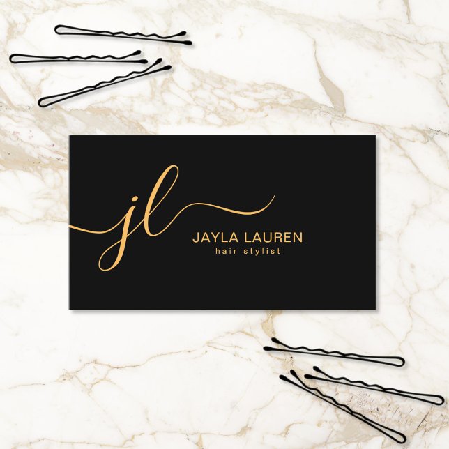 Minimalistisch Chic Stylish Script Monogram Black Visitenkarte (Von Creator hochgeladen)