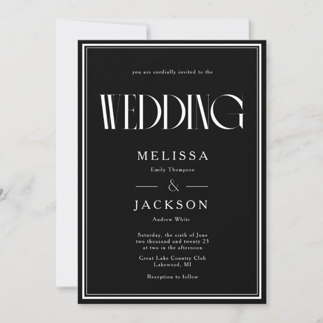Minimalistisch Chic Wedding Black Einladung (Vorderseite)