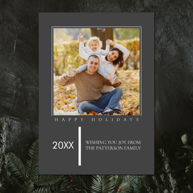 Minimalistisch Chic Weihnachten | Graue Fotokarte (Gray Minimalist Chic Christmas Photo Card)
