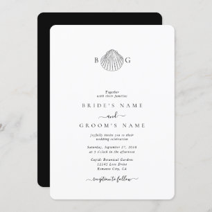 Minimalistisch Clam Seashell Monogram Wedding Einladung