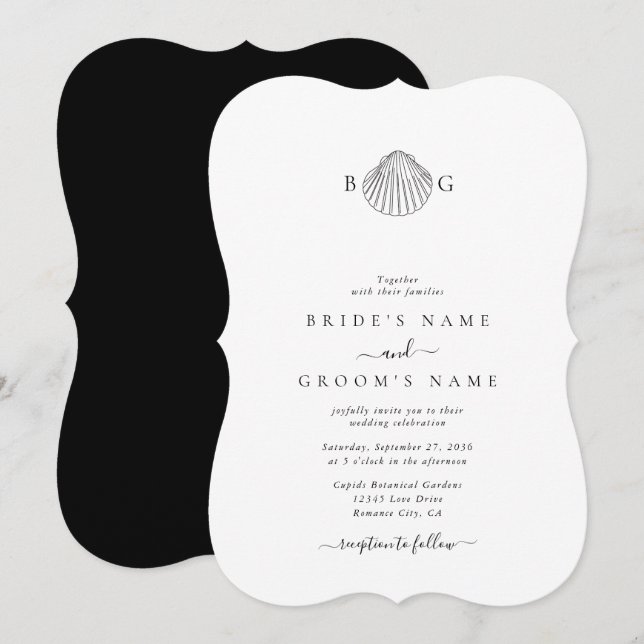 Minimalistisch Clam Seashell Monogram Wedding Einladung (Vorne/Hinten)