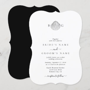 Minimalistisch Clam Seashell Monogram Wedding Einladung