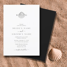 Minimalistisch Clam Seashell Monogram Wedding