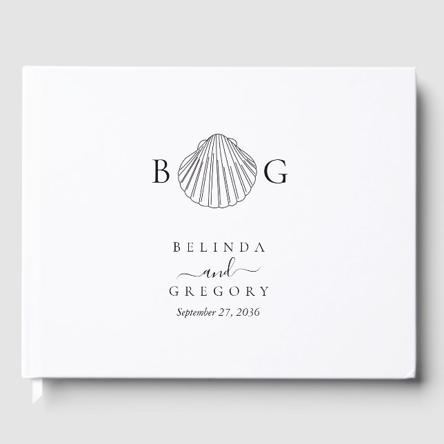 Minimalistisch Clam Seashell Monogram Wedding Gästebuch (Vorderseite)
