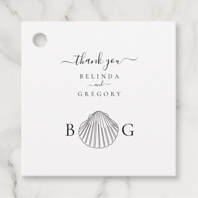 Minimalistisch Clam Seashell Monogram Wedding Geschenkanhänger (Vorderseite)