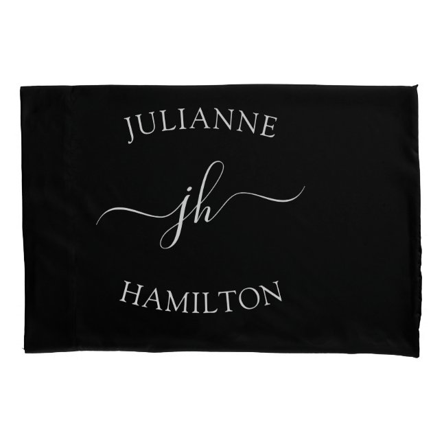 Minimalistisch Classic Black Mit Monogramm Kissenbezug (Vorderseite)