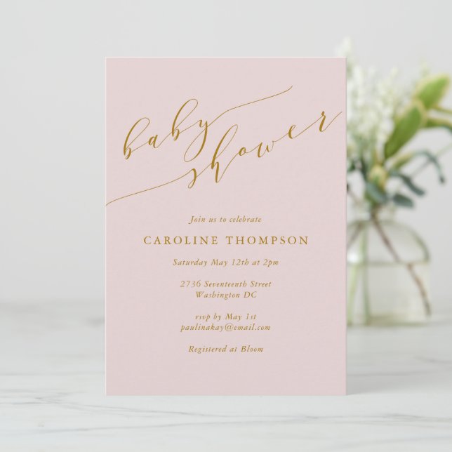 Minimalistisch Classic Elegant Pink Baby Dusche Einladung (Stehend Vorderseite)