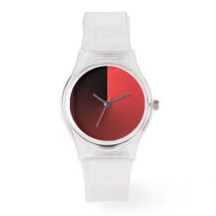 Minimalistisch Clear mit Schwarz-Korallen-Rot-Wähl Armbanduhr
