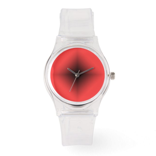 Minimalistisch Clear mit Schwarz-Korallen-Rot-Wähl Armbanduhr (Vorderseite)