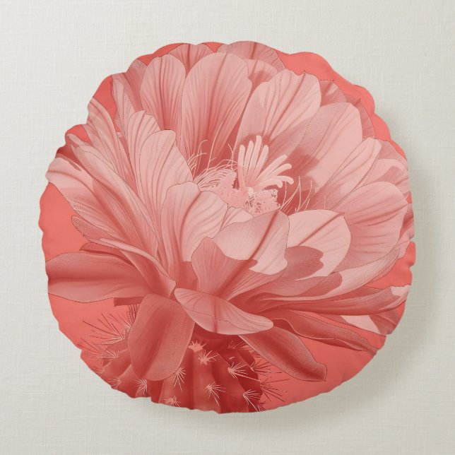 Minimalistisch Coral Cactus Bloom Rundes Kissen (Vorderseite)