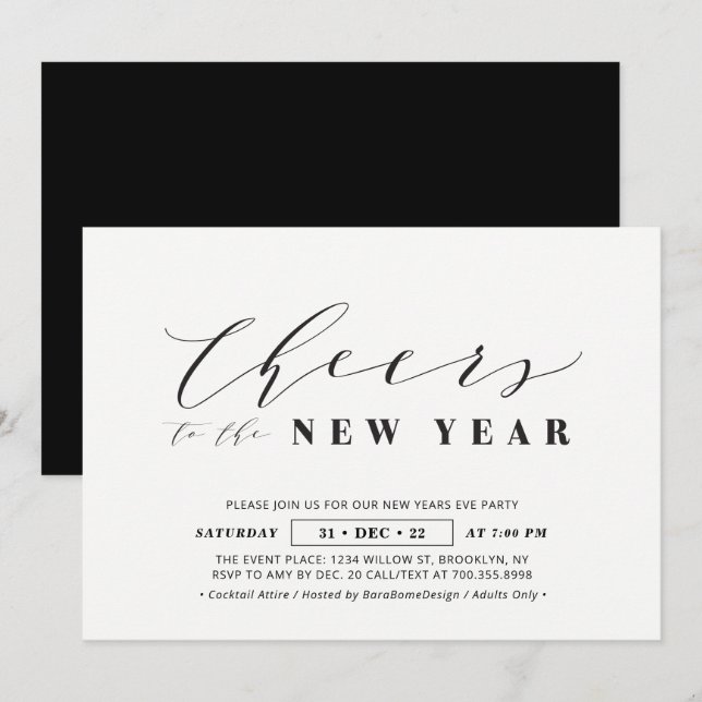 Minimalistisch Corporate Silvester Gala Party Einladung (Vorne/Hinten)