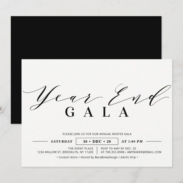 Minimalistisch Corporate Year End Gala, Silvester Einladung (Vorne/Hinten)