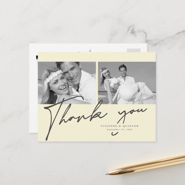 Minimalistisch Cream Frame 2 Foto Hochzeit Vielen  Postkarte (Vorderseite/Rückseite Beispiel)
