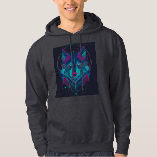 Minimalistisch Cyberpunk Neon Wolf Head - Futurist Hoodie