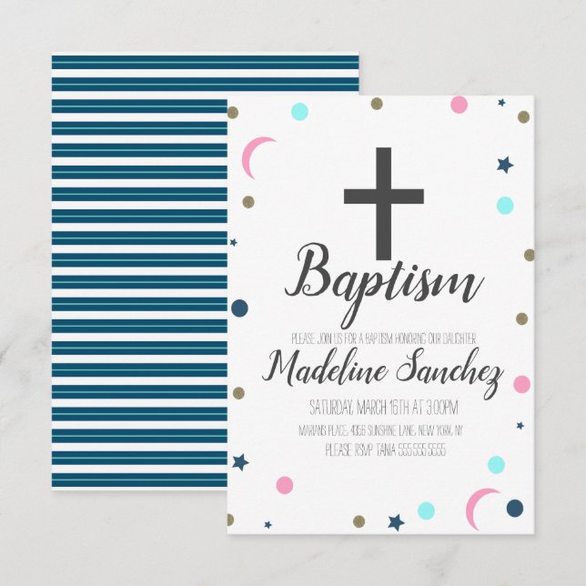 Minimalistisch Dainty Moon Stars Taufe Christening Einladung (Vorne/Hinten)