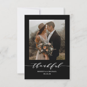 Minimalistisch-dankbare Script-Hochzeit Dankeskarte
