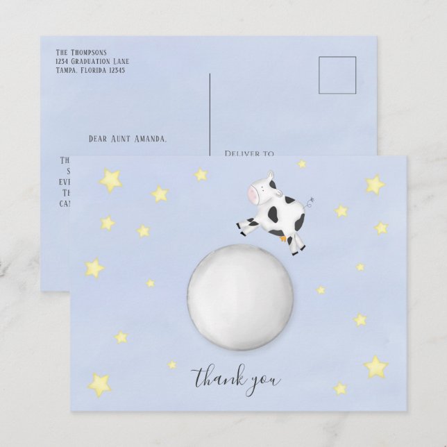 Minimalistisch danke, dass die Kuh über den Mond g Postkarte (Vorne/Hinten)