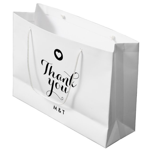 Minimalistisch Danke Monogram Gastgeschenk Hochzei Große Geschenktüte (Vorderseite Schrägansicht)
