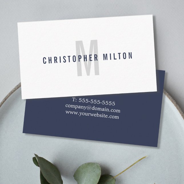Minimalistisch Dark Blue White Monogram Consultant Visitenkarte (Von Creator hochgeladen)