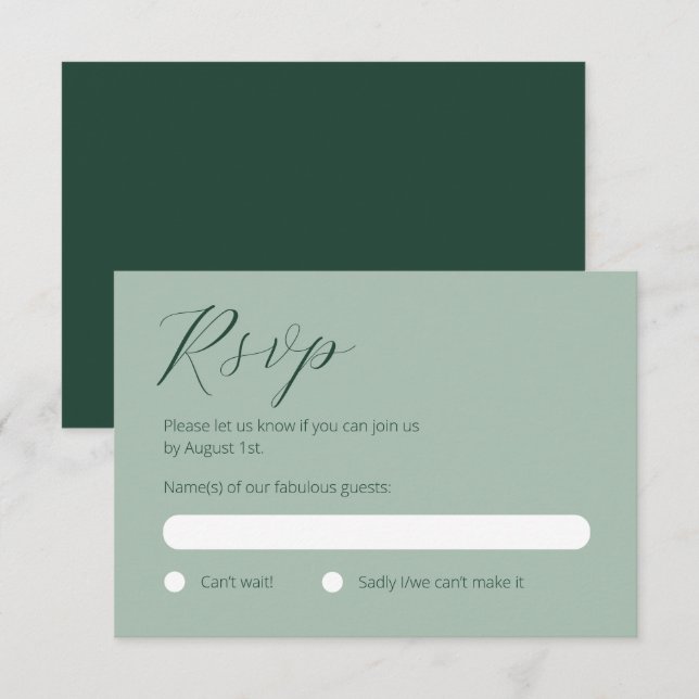 Minimalistisch Deep Forest Green und Sage RSVP-Kar RSVP Karte (Vorne/Hinten)
