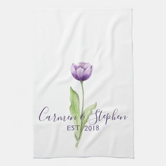 Minimalistisch Deep Lila Single Tulip Wedding Küchentuch (Vertikal)