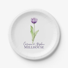 Minimalistisch Deep Lila Single Tulip Wedding Pappteller