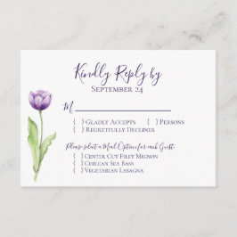 Minimalistisch Deep Lila Single Tulip Wedding RSVP Karte