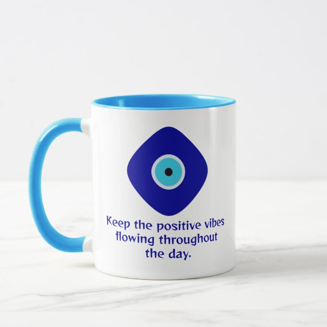 Minimalistisch Diamond Blue Evil Eye Positive Vibe Tasse (Links)