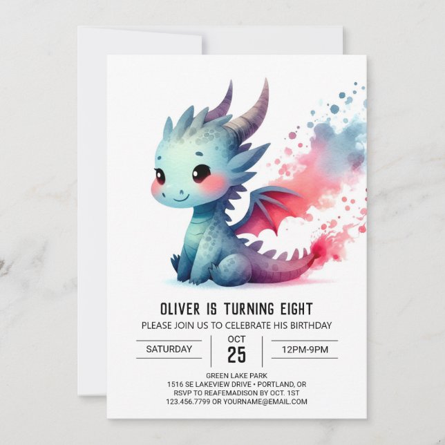 Minimalistisch Dragon Birthday individuell anpassb Einladung (Vorderseite)
