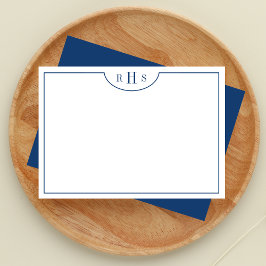 Minimalistisch drei Monogramm eine Grenze | Navy B Mitteilungskarte