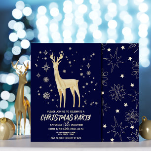 Minimalistisch dunkelblau und gold Elegante Deer-W Einladung