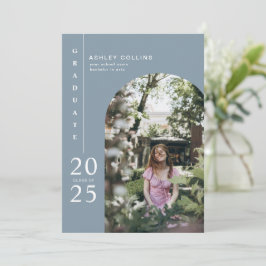 Minimalistisch Dusty Blue Arch Foto Graduation Par Einladung