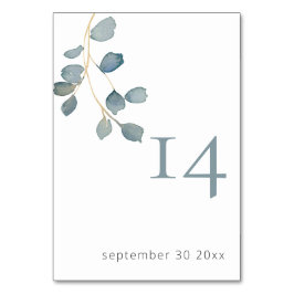 Minimalistisch Dusty Blue Botanical Wedding Tischnummer