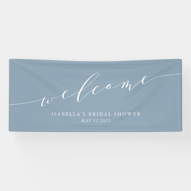 Minimalistisch Dusty Blue Brautparty Willkommen Banner (Horizontal)