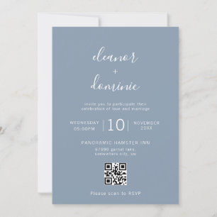 Minimalistisch Dusty Blue Foto UAWG QR Code Hochze Einladung