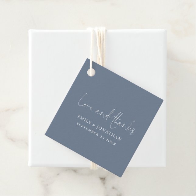 Minimalistisch Dusty Blue Liebe Dank Hochzeit Geschenkanhänger (Beispiel)