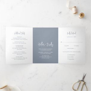 Minimalistisch Dusty Blue Modern Wedding Dreifach Gefaltete Einladung