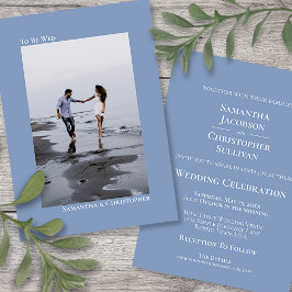 Minimalistisch Dusty Blue Vertical Foto Wedding Einladung